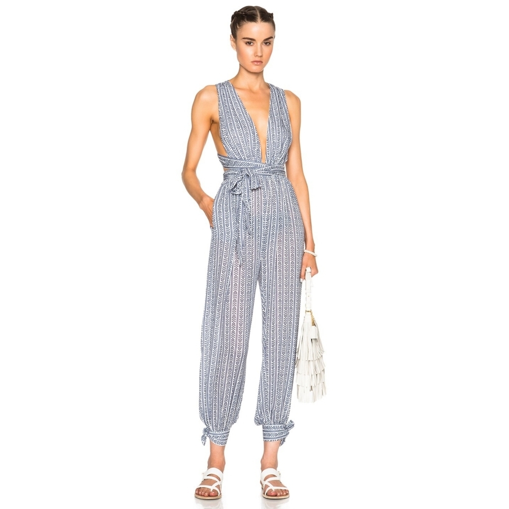 Mara Hoffman Wrap Top Pinwheel Cobalt Blue White Jumpsuit Small